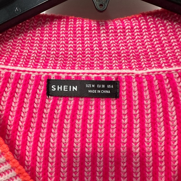 SHEIN V-Neck Pink and White Striped Sweater - Picture 2 of 2
